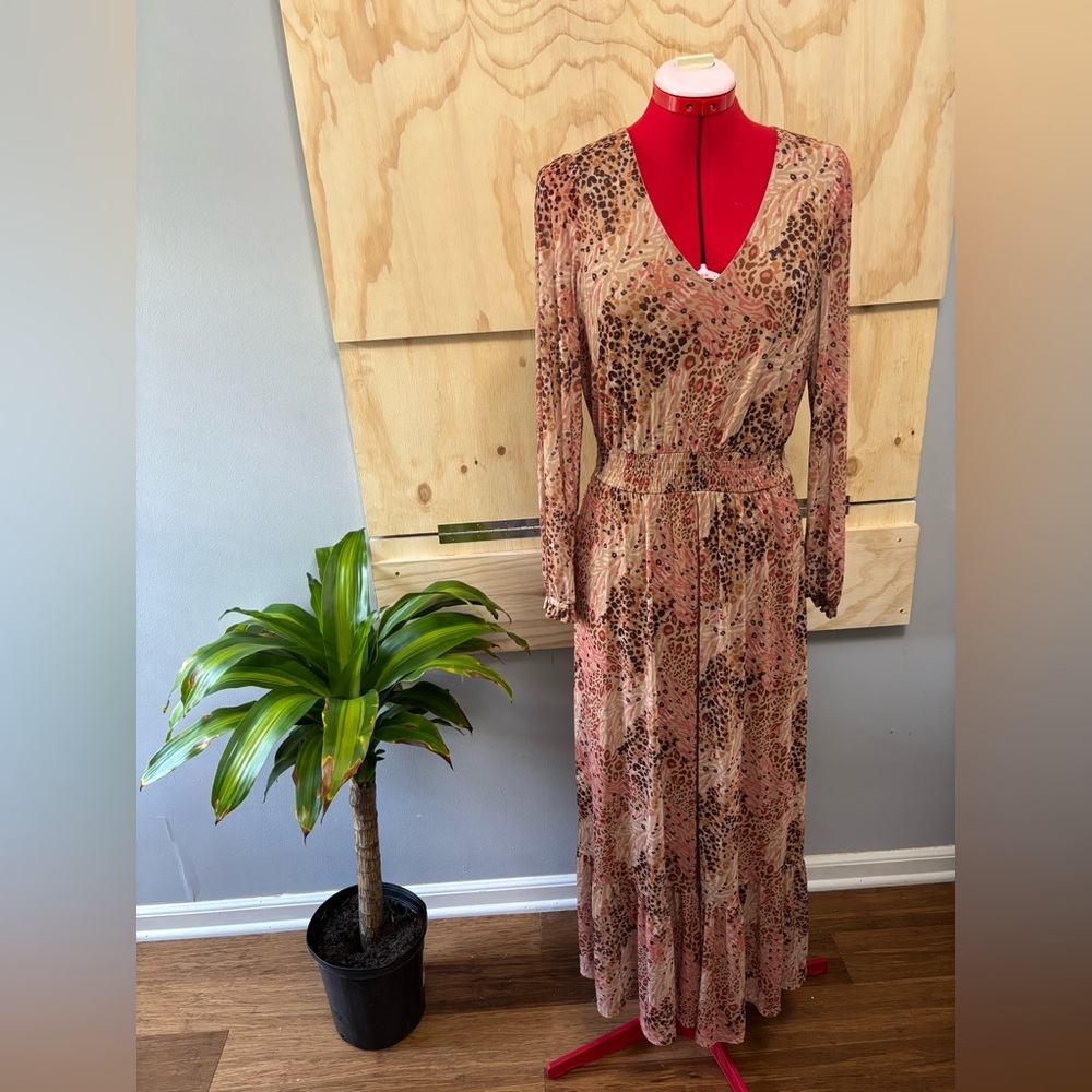 Black Rainn Animal Print Long Sleeve Dress